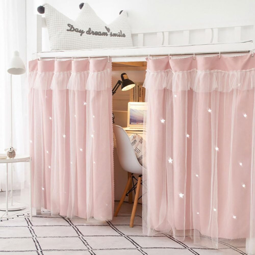 Pink Bunk Bed Blackout Privacy Curtain with Hooks for College Dorm, Light Blocking Panel 59x78 1