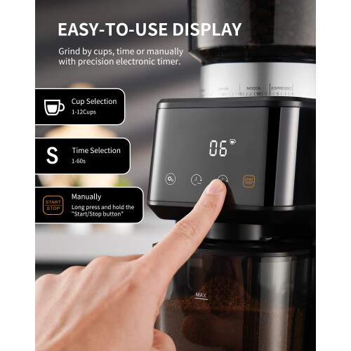SHARDOR Conical Burr Coffee Grinder Electric for Espresso with Precision Electronic Timer, Touchscreen Adjustable Coffee Bean Grinder with 51 Precise 2