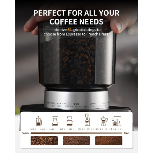 SHARDOR Conical Burr Coffee Grinder Electric for Espresso with Precision Electronic Timer, Touchscreen Adjustable Coffee Bean Grinder with 51 Precise 1