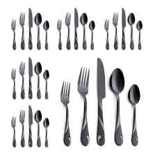 Seeshine 30 Piece Black Stainless Steel Cutlery Set for 6 People, 6 Sets of 5 Piece Flatware, Includes Knife, Fork, Spoon, Dishwasher Safe
