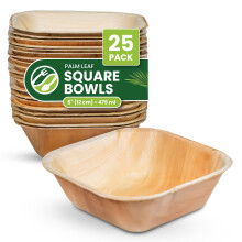 ECO Leaf 25pcs Disposable Palm Leaf Bowls, 5" (13cm) 19.4oz (550ml), for Soup, Desserts & Salad, Sturdy Eco Friendly Biodegradable, Bamboo, Wooden and