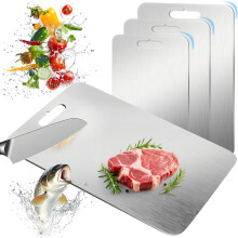 3PCS Titanium Cutting Board, BOYUNSHI Stainless Steel Chopping Boards for Kitchen Non Stick Food Grade Double-Sided Cutting Board Ideal for Meat,