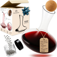 Wine Decanter & Accessories (Cork Stopper + Cleaning Beads) - 100% Lead-Free Crystal Wine Carafe ? Unique Gift Idea