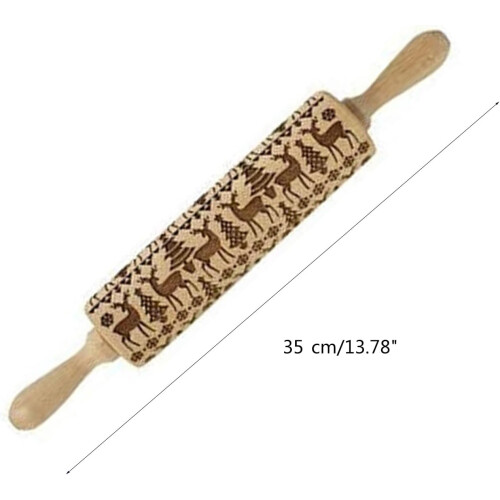 Embossed Wooden Rolling Pin for Christmas Cookies with Festive Patterns and Durable Solid Wood 2