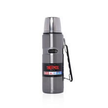 Thermos - Stainless King Gun Metal Travel Flask (1.2L) Premium Leak Proof Insulated Tea & Coffee Flask for Hot & Cold Drinks, Built-in Cup, Twist-Pour
