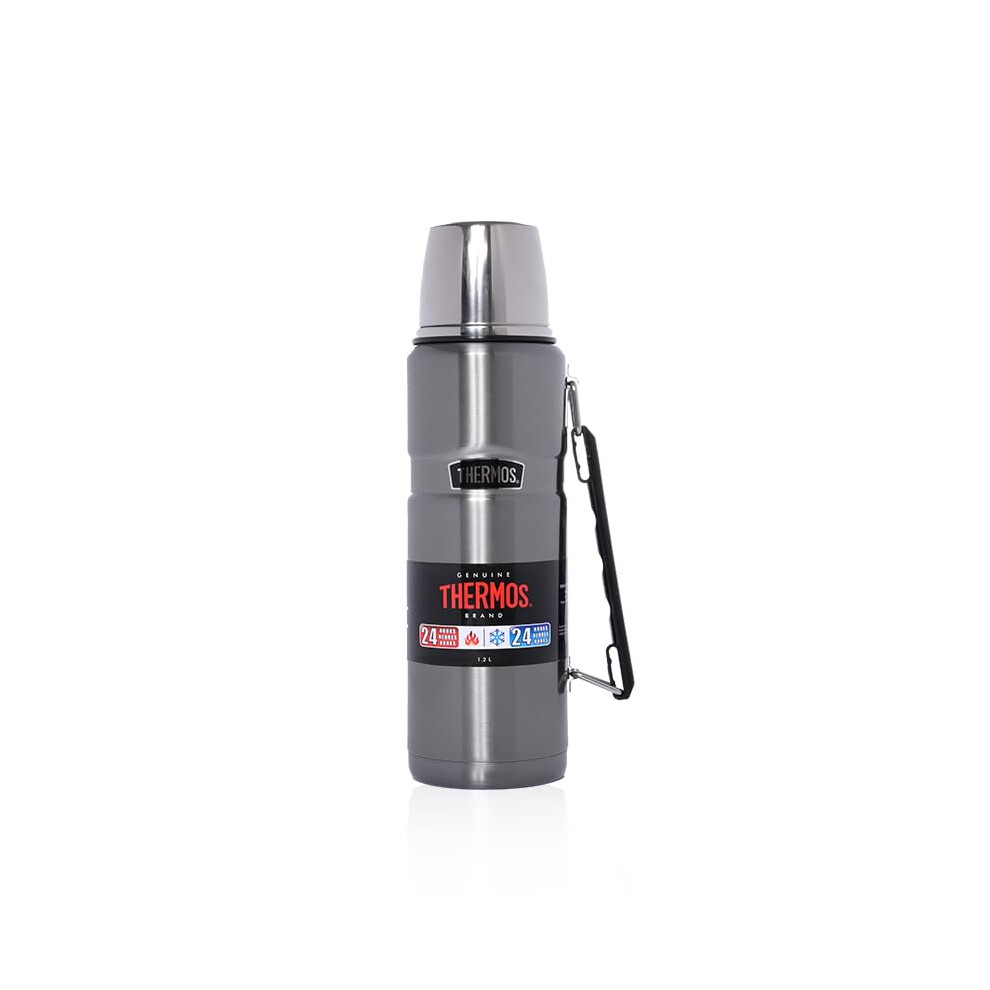 Thermos - Stainless King Gun Metal Travel Flask (1.2L) Premium Leak Proof Insulated Tea & Coffee Flask For Hot & Cold Drinks, Built-In Cup, Twist-Pour