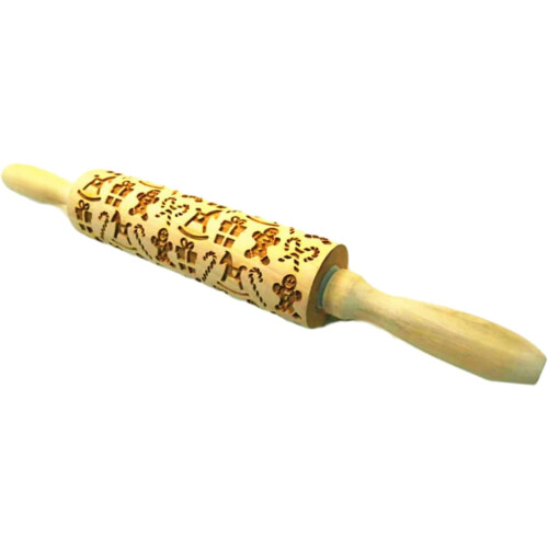 Embossed Wooden Rolling Pin for Christmas Cookies with Festive Patterns and Durable Solid Wood 1