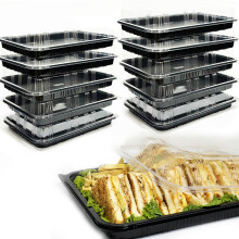 TRAYA Pack of 10 Reusable Sandwich Platter Trays With lids - Reusable Plastic Catering Trays With Lids for Meal Prep, Cakes, Treats and Sandwiches