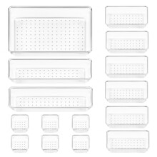 Vtopmart 15 Pack Drawer Organisers, 4-Size Versatile Bathroom and Vanity Drawer Organizer Trays, Clear Plastic Storage Bins for Makeup, Bedroom,