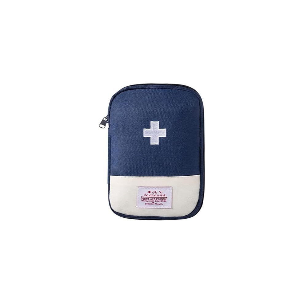 First aid kit, small, portable, waterproof, dividers, travel medicine bag for emergencies (blue)