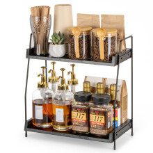 ANBOXIT Coffee Station Organizer for Countertop, Wooden Kitchen Counter Shelf, 2 Tier Hot Chocolate Station Organizer, Coffee Bar Accessories,