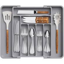 Lifewit Cutlery Drawer Organiser, Adjustable Cutlery Tray,9 Compartment, Kitchen Drawer Organiser Utensil Spoons Forks Knives,Grey