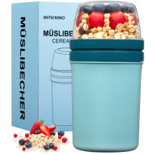 Mitsemmo Cereal Cup On The Go,600ml+270ml Breakfast Pots to Go,Yogurt and Granola Pot, Muesli Cup Travel Bowl and Milk Container for Work,Overnight