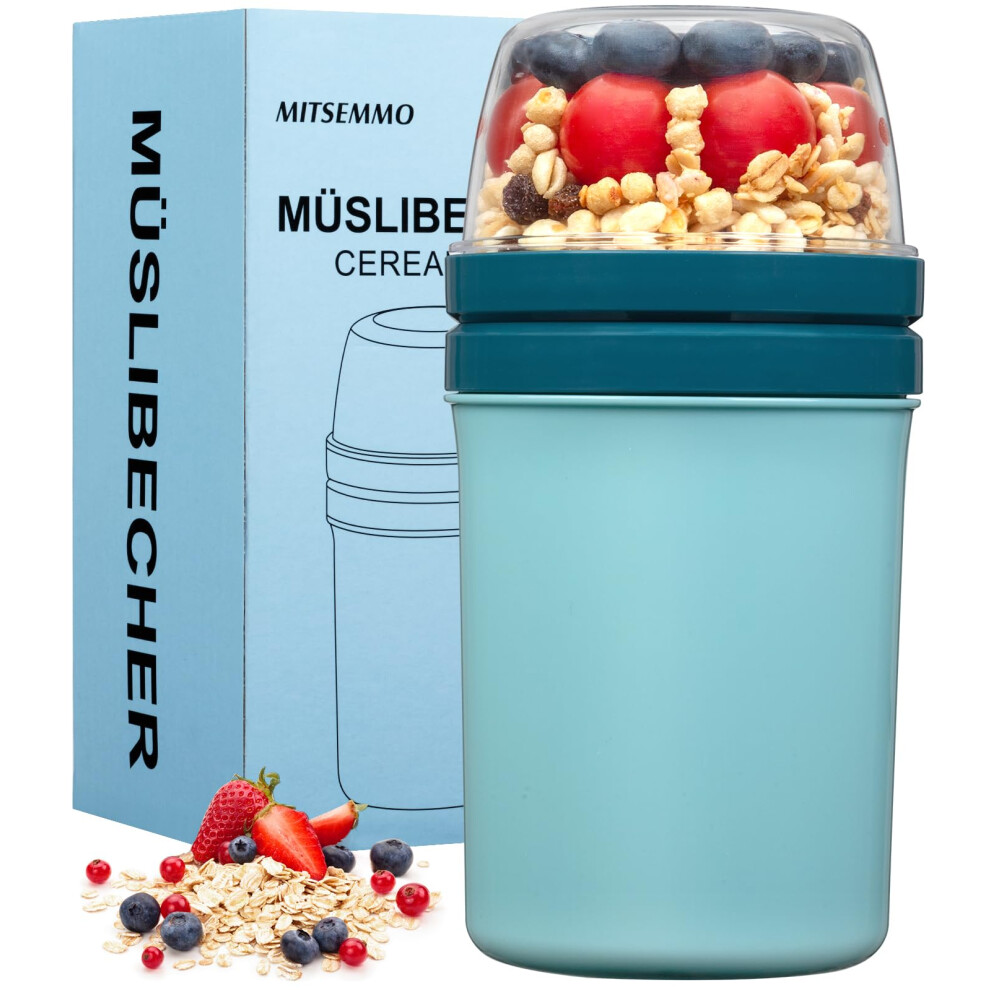 Mitsemmo Cereal Cup On The Go,600Ml+270Ml Breakfast Pots To Go,Yogurt And Granola Pot, Muesli Cup Travel Bowl And Milk Container For Work,Overnight