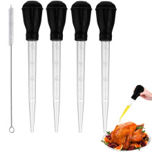 4 Pcs 28cm Black Turkey Baster for Cooking with 1PC Cleaning Brush, Essential Kitchen Gadget for Basting While Roasting, Kitchen Tools & Gadgets
