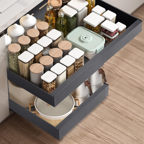 Pull out Cabinet Organiser, Slide out Drawers for Kitchen Cabinets, no Drill Adjustable Drawers, pull out Kitchen Storage,Cupboard Organiser that