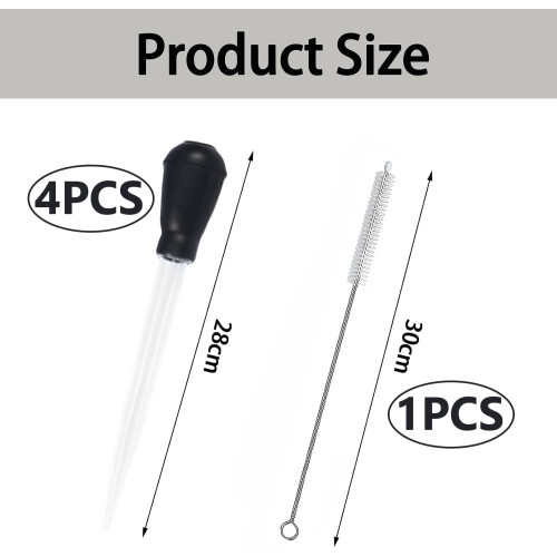 4 Pcs 28cm Black Turkey Baster for Cooking with 1PC Cleaning Brush, Essential Kitchen Gadget for Basting While Roasting, Kitchen Tools & Gadgets 1