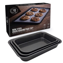 Fusion Bliss Non-Stick Baking Tray Set for Oven ? Heavy Duty Carbon Steel Roasting Trays & Oven Trays ? Bakeware for Cookies, Cakes, Roasting Tin, and