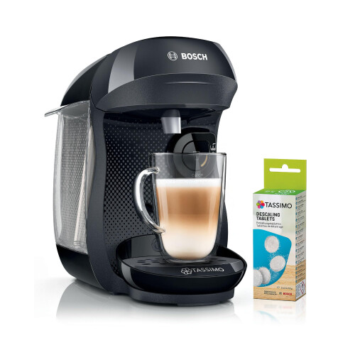 Tassimo Tassimo by Bosch HAPPY Friendly Pod Coffee Machine with descaling bundle (x4 tablets included) TAS102EAGB, Black