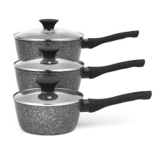 Salter Megastone 3-Piece Pan Set - Non-Stick Cooking Pots, Induction Hob Suitable, 16/18/20 cm Saucepans, Durable Forged Aluminium Cookware, Includes