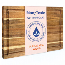 Non Toxic Chopping Board for Kitchen. Made from FSC-Certified Acacia Wood, Conditioned with Food-Safe Beeswax, Flaxseed Oil & Lemon Oil. 41 x 28 cm by