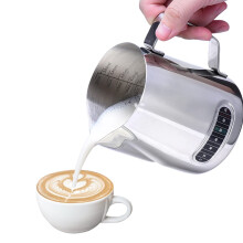 Dailyart Milk Frothing Jug 600ml/20fl.Oz. 304 Stainless Steel Milk Jug with Thermometer, Special Dripless Spout and Scale Mark, Metal Barista Milk