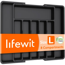 Lifewit Extendable Cutlery Drawer Organiser, Adjustable Cutlery Tray, Plastic Adjustable Kitchen Storage Dividers for Utensil Spoons Forks Knives, 8