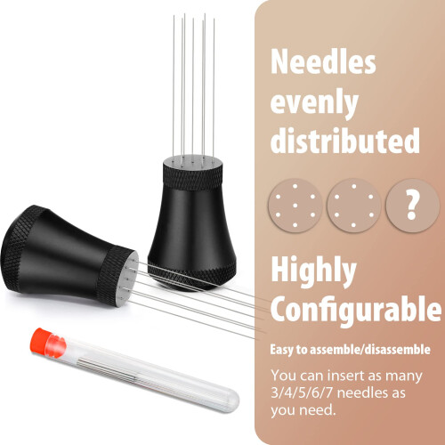 WDT Espresso Distribution Tool Espresso Stirrer Tools, 0.35mm 7 Needles Espresso Coffee Stirrer with Extra 7 Replaceable Needles (Black) 1