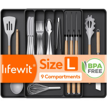 Lifewit Cutlery Drawer Organiser Large, Expandable Tray with Knives Holder for Kitchen Storage, Cutlery Organiser Insert for Spoons, Forks, Utensil,