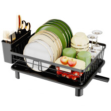 GHERISN Dish Drainer Rack with Drip Tray, Sink Dish Drainer with Drainage Spout, Stainless Steel Dish Drying Rack with Cups, Utensil & Cutting Board