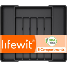 Lifewit Extendable Cutlery Drawer Organiser, Adjustable Cutlery Tray, Plastic Adjustable Kitchen Storage Dividers for Utensil Spoons Forks Knives, 8