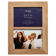 Hampton Frames | Photo Frame Double 5x7 (13x18cm), Solid Oak, Natural | Wall Mount or Freestanding, Glass Aperture, Seamless Corners | Elegant Home