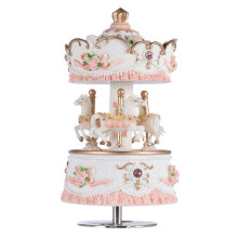 Musfunny Carousel Music Boxes for Girls, 3-Horse Rotating Windup Color Change LED Lights Melody Castle in The Sky Musical Gift for Daughter Birthday