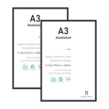 A3 Certificate Picture Frame,2 Pack Black Aluminium Photo Frame with plexiglass for Wall Mount Display,29.7x42 cm,Set of 2