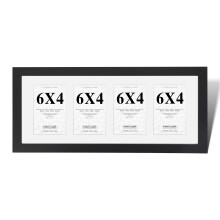 Fabian Clarke London? Modern Black 20x8 Picture Photo Frame with White Mount For Four 6x4 Photos Multi Aperture Wood Moulding