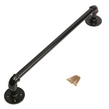 Industrial Black Iron Towel Rack 60cm Wall Mounted Bathroom Towel Rail with Hooks Vintage Finish