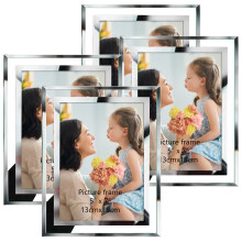 Hoikwo 4 Pack Photo Frames,5x7 Picture Frames with Silver Mirrored Glass, Multi Picture Frames for Tabletop Display