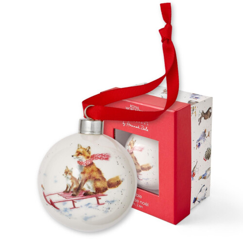 Wrendale Royal Worcester Wrendale Designs The Sleigh Ride Ceramic Fox Bauble, White