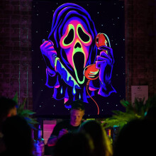 Simpkeely Blacklight Horror Face Tapestry, UV Reactive Ghost Wall Hanging Tapestries, Glow in the Dark Party Backdrop Halloween Decoration Tapestry
