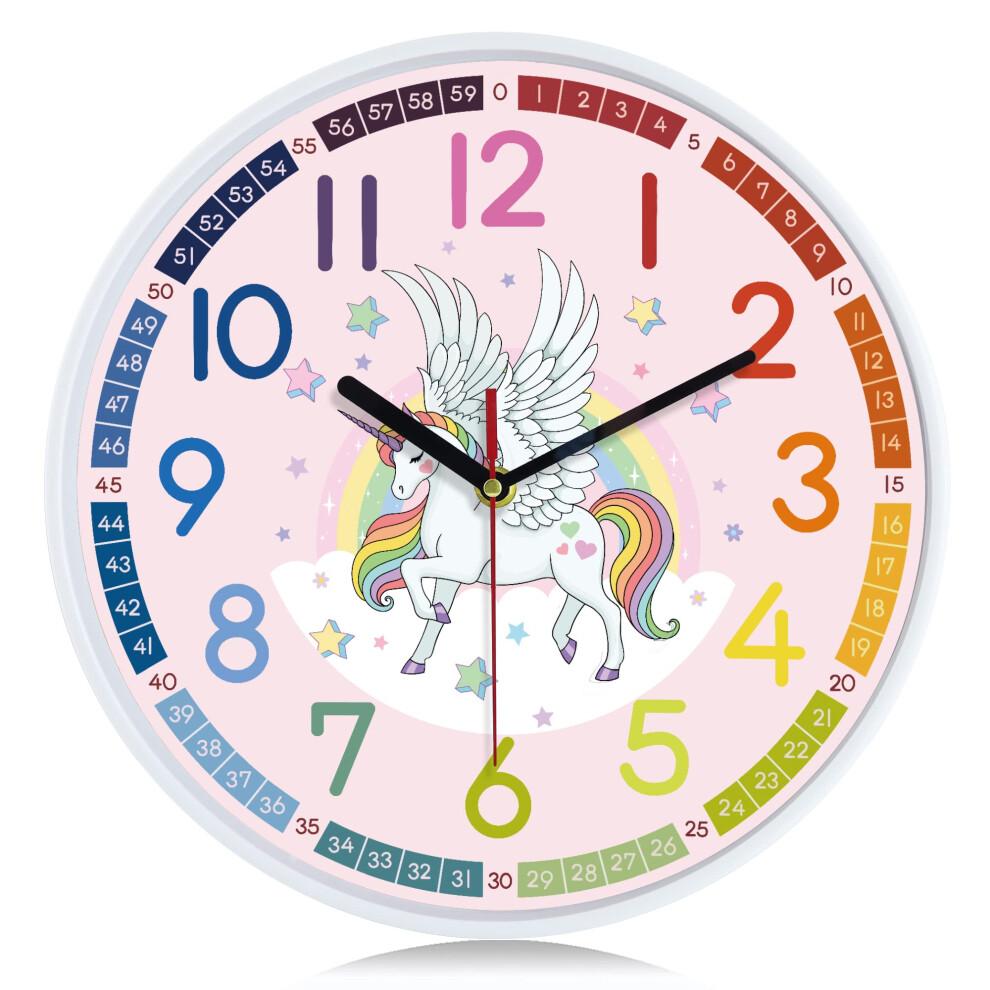Lafocuse 12 Inch Silent Telling Time Teaching Clock,Learning Wall Clock For Kids Girls Children, Quartz Decorative Wall Clocks For Bedrooms Pink