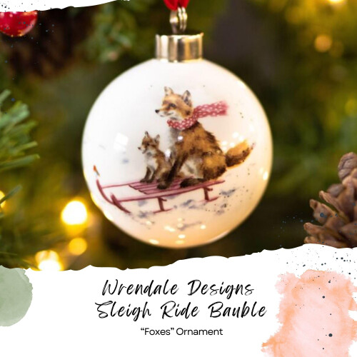 Wrendale Royal Worcester Wrendale Designs The Sleigh Ride Ceramic Fox Bauble, White 1