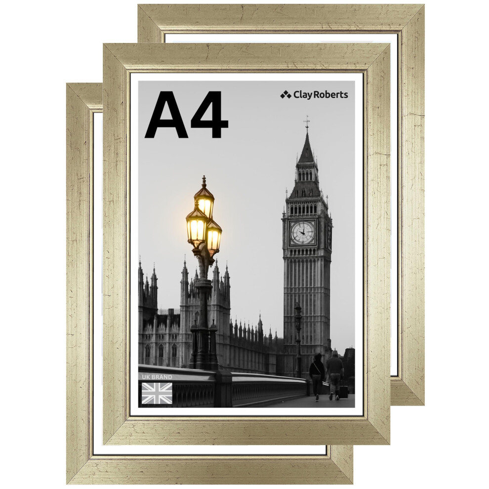 A4 Photo Frame, Pack Of 3, Picture Frame, Certificate, Art Print Poster, 21Cm X 29.7Cm, Frames, A4 Photo Collage Gallery Display Gold 5051221958415