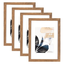 Brown Wooden A4 Picture Frame with Mount,Set of 4,A4 Poster Frame,Freestanding and Wall Mountable