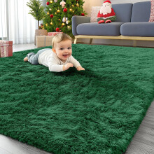 Homaxy Fluffy Shaggy Rugs Living Room, Soft Thick Pile Carpet, Machine Washable Anti Slip Bedside Rug for Kids Bedroom, Nursery - Dark Green, 60 x 100