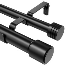 Abiglifty Double Curtain Pole 106-381 cm,25mm Extendable Double Window Curtain Poles,Black Double Curtain Rod with Classic Cap Finial,Brackets, for