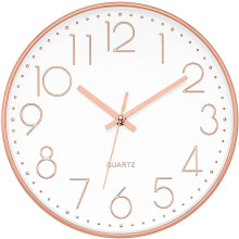 Foxtop Silent Non-Ticking Round Modern Quartz Decorative Battery Operated Wall Clock for Living Room Bedroom Kids Room Office School (Rose Gold, 12