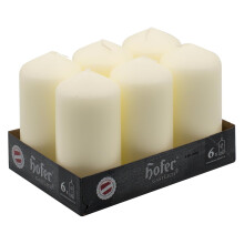 Hofer Unscented Pillar Candles - Ivory - 60 x 120 mm - Set of 6 Decorative Candles - 39 Hours Long Burning Time - Dripless - Smokeless - RAL Quality -