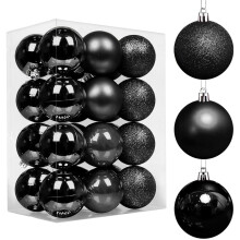 Favuit Christmas Ball Ornaments, 60mm/24Pcs Shatterproof Baubles Hanging Balls for Christmas Tree Decorations, Wedding, Home Festival Decors (Black)