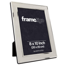 Frametigo - Silver Plated Plain Satin Photo Frame, 8"x10" (20x25cm) Photo Size - Velvet Frame Backing & Stand - Real Glass Window - Tarnish-Resistant