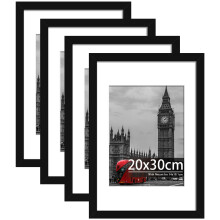 Tinkeps 4 Pack 20x30cm Black Picture Frame, Engineered Wood and Plexiglass, 20x30cm Frame with Mount for 6x8 inch Prints, Photos, and Posters,
